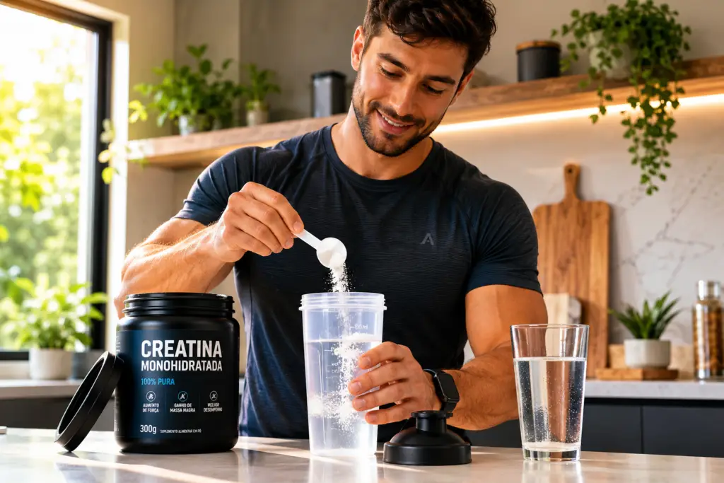 homem preparando sua dose de creatina diária